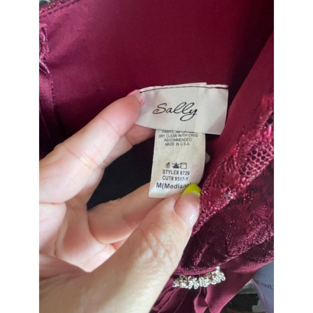 SALLY WIne / Burgundy DRESS with lace jacket SIZE M - Picture 6 of 13